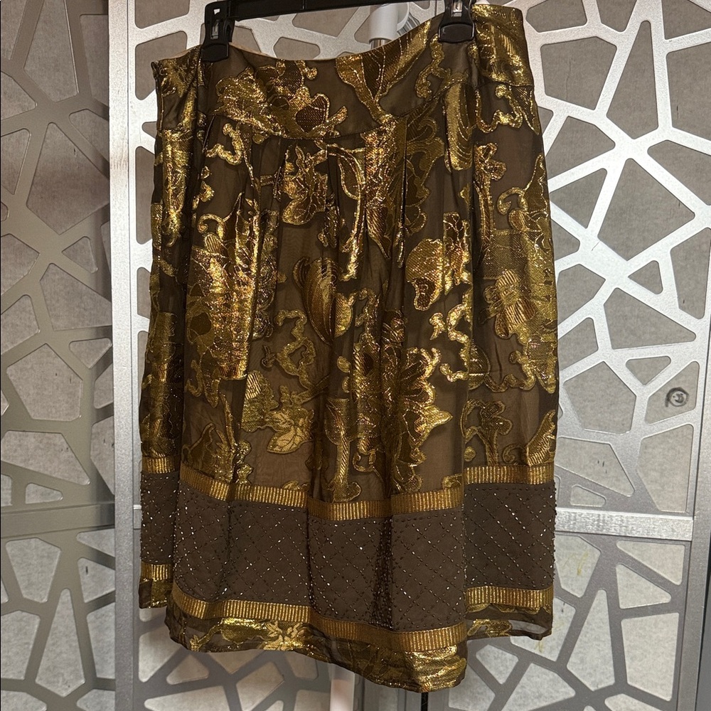 Peter Nygard Gold and Brown A-Line Skirt